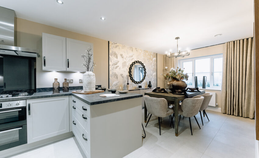 Modern fitted kitchen with island in the Stretford new build.