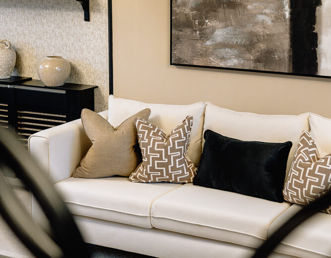 Open-plan living room and dining area in the Stretford new build.