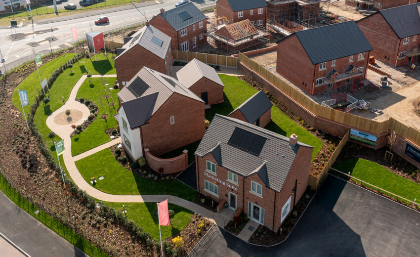 New build aerial view of residential houses.
